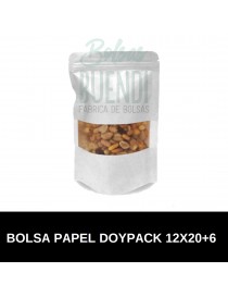 Bolsas de papel Blanco Doypack con Ventana 12x20+6