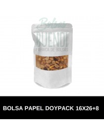 Bolsas de papel Blanco Doypack con Ventana 16x26+8