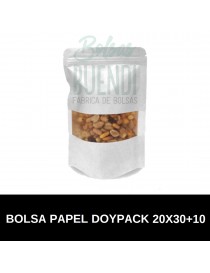 Bolsas de papel Blanco Doypack con Ventana 20x30+10