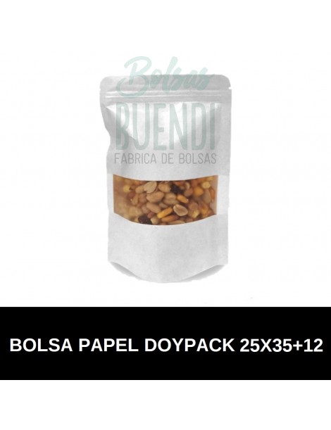 Bolsas de papel Blanco Doypack con Ventana 25x35+12