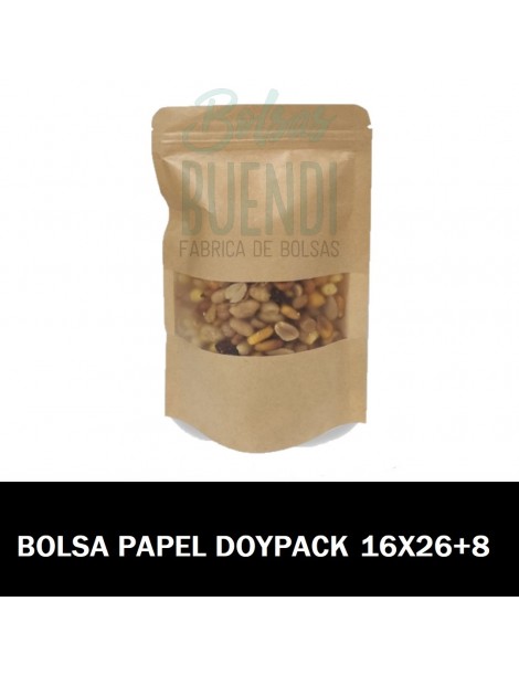 Bolsas de papel Kraft Doypack con Ventana 16x26+8
